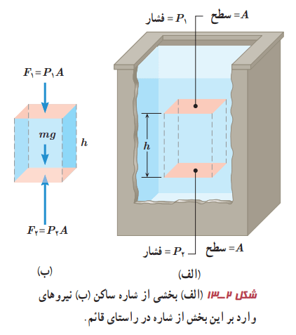 بخشی از شاره ساکن و نیروهای وارد بر این بخش از شاره در راستای قائم